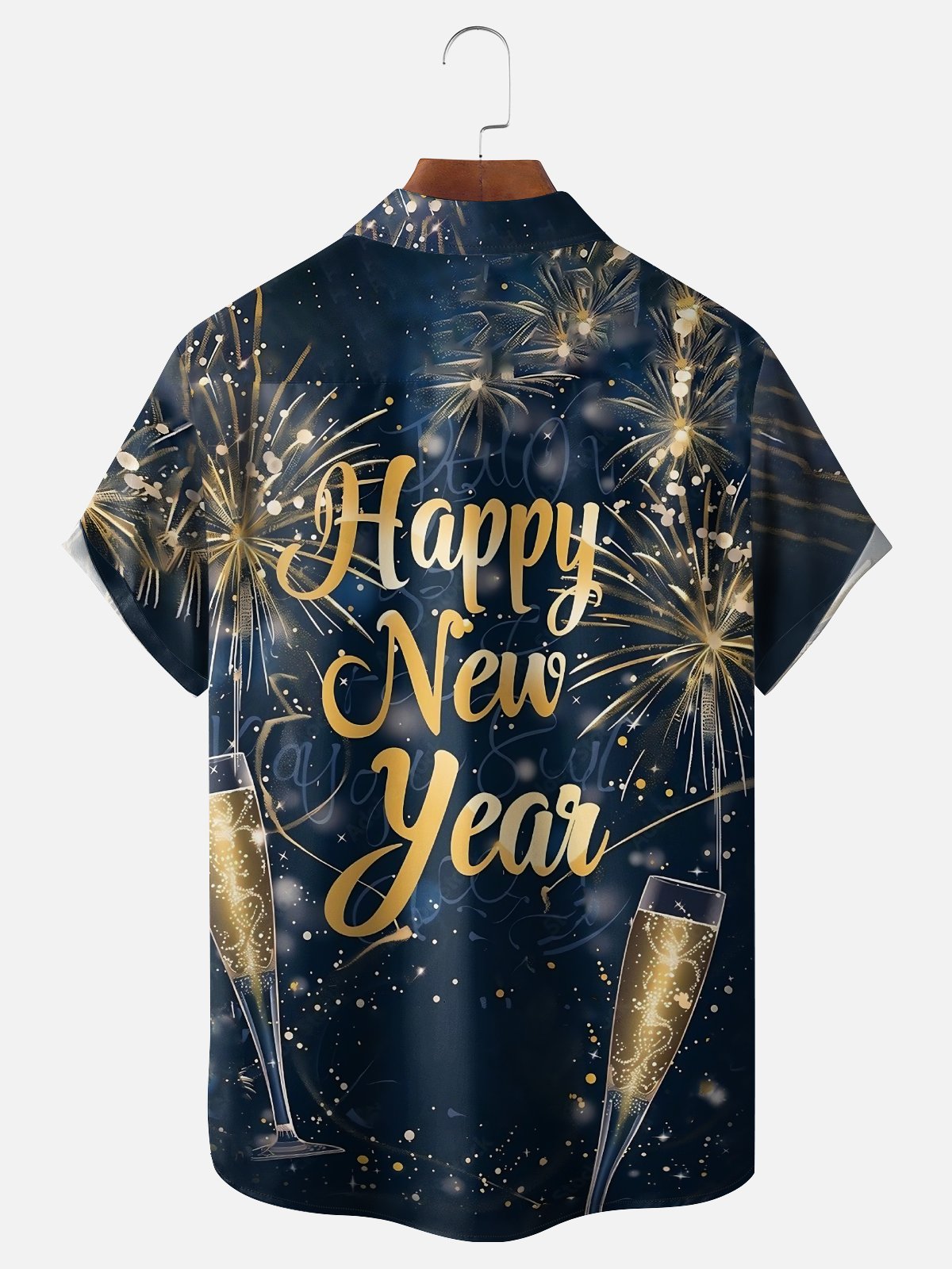 Moisture-wicking Happy New Year Fireworks Art Chest Pocket Casual Shirt