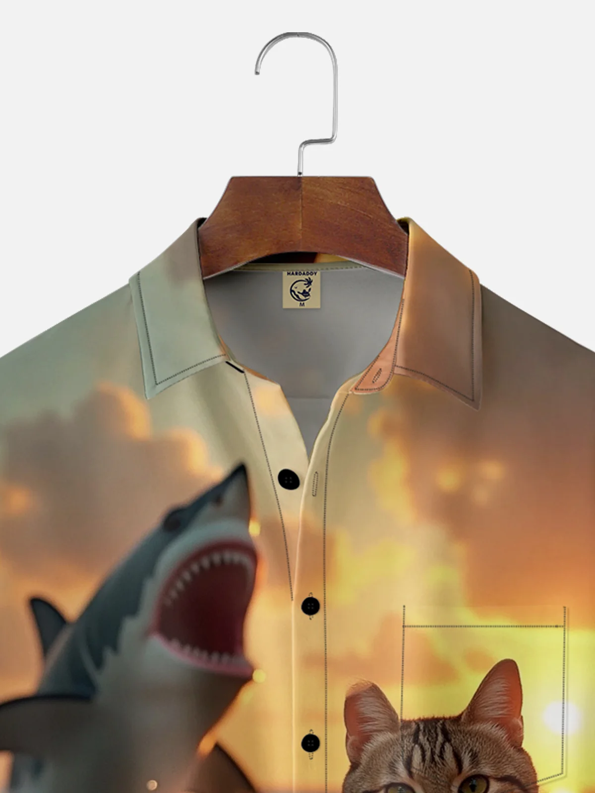 Moisture-wicking Cat Shark Funny Chest Pocket Casual Shirt