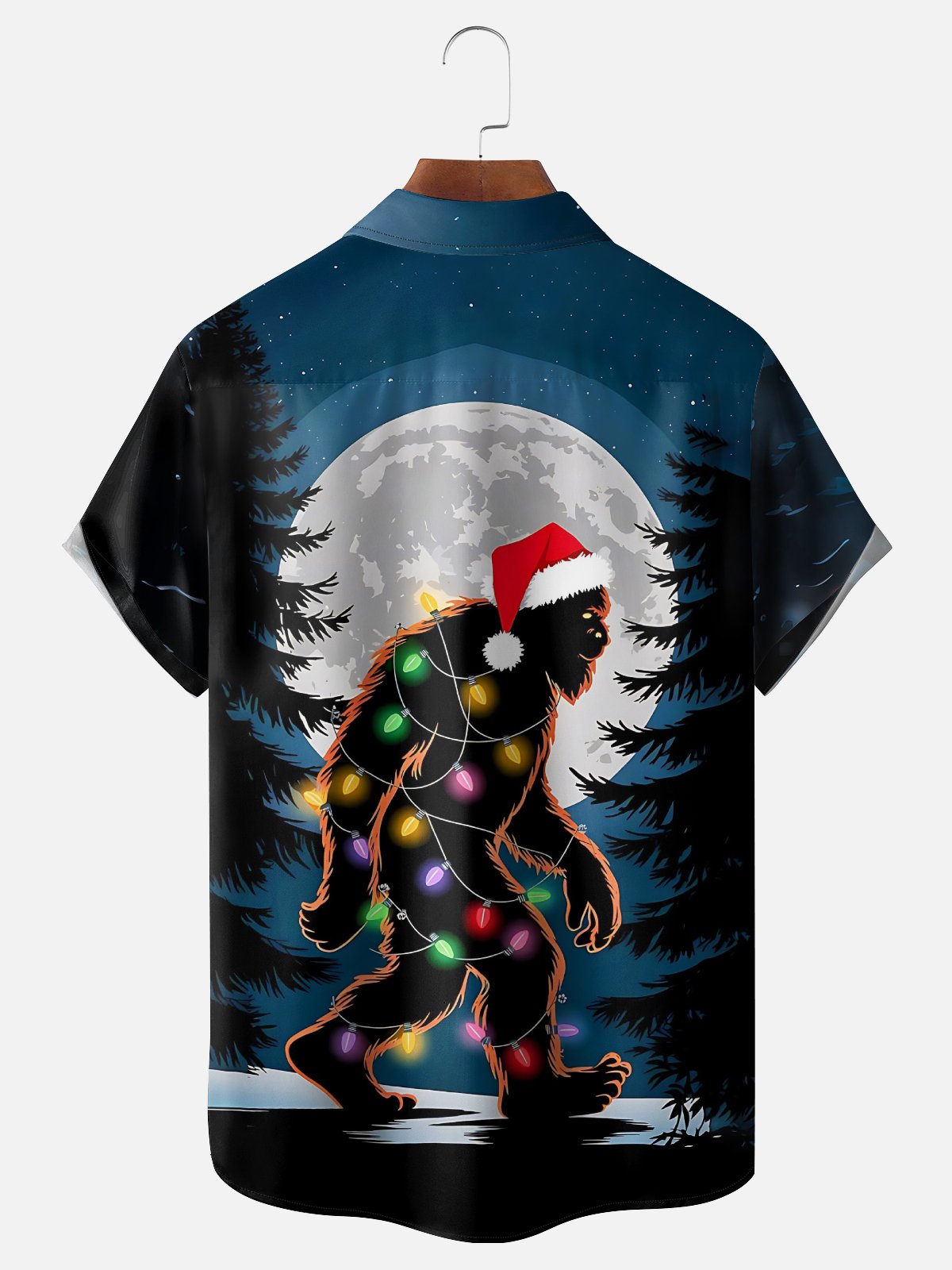 Moisture-wicking Christmas Santa Claus Bigfoot Chest Pocket Casual Shirt