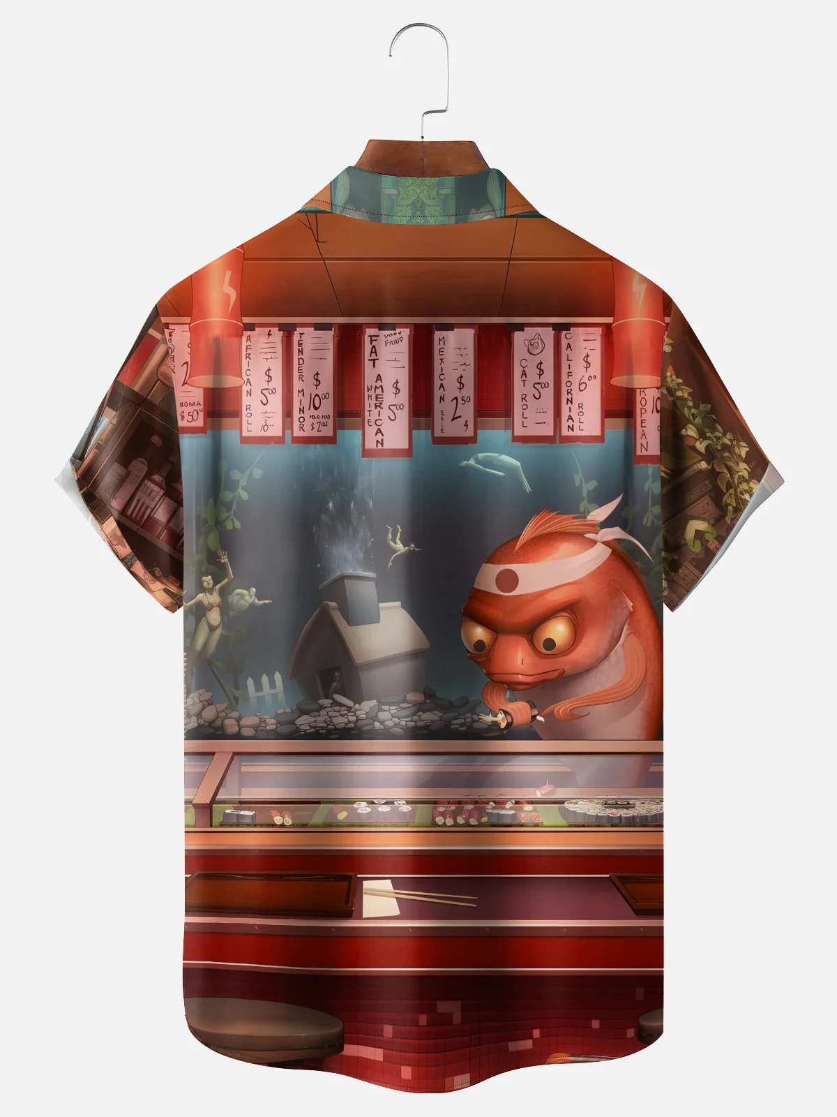 Moisture-wicking Fish Sushi Funny Chest Pocket Casual Shirt