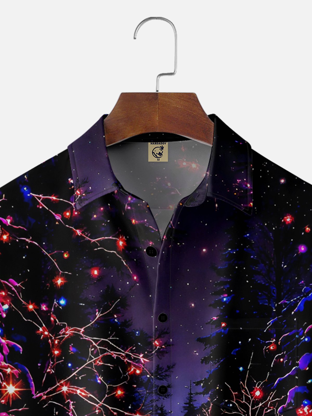 Moisture-wicking Christmas Tree Lights Snow Chest Pocket Casual Shirt