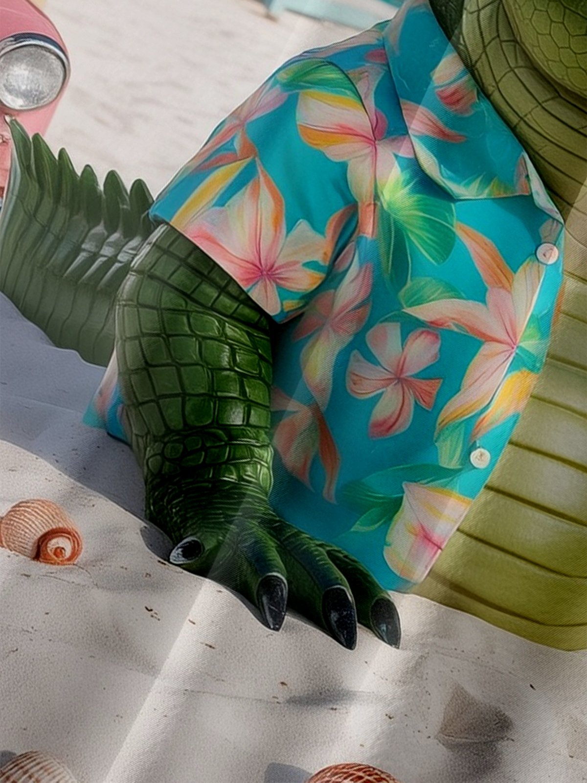 Moisture-wicking Crocodile Coconut Tree Beach Chest Pocket Casual Shirt