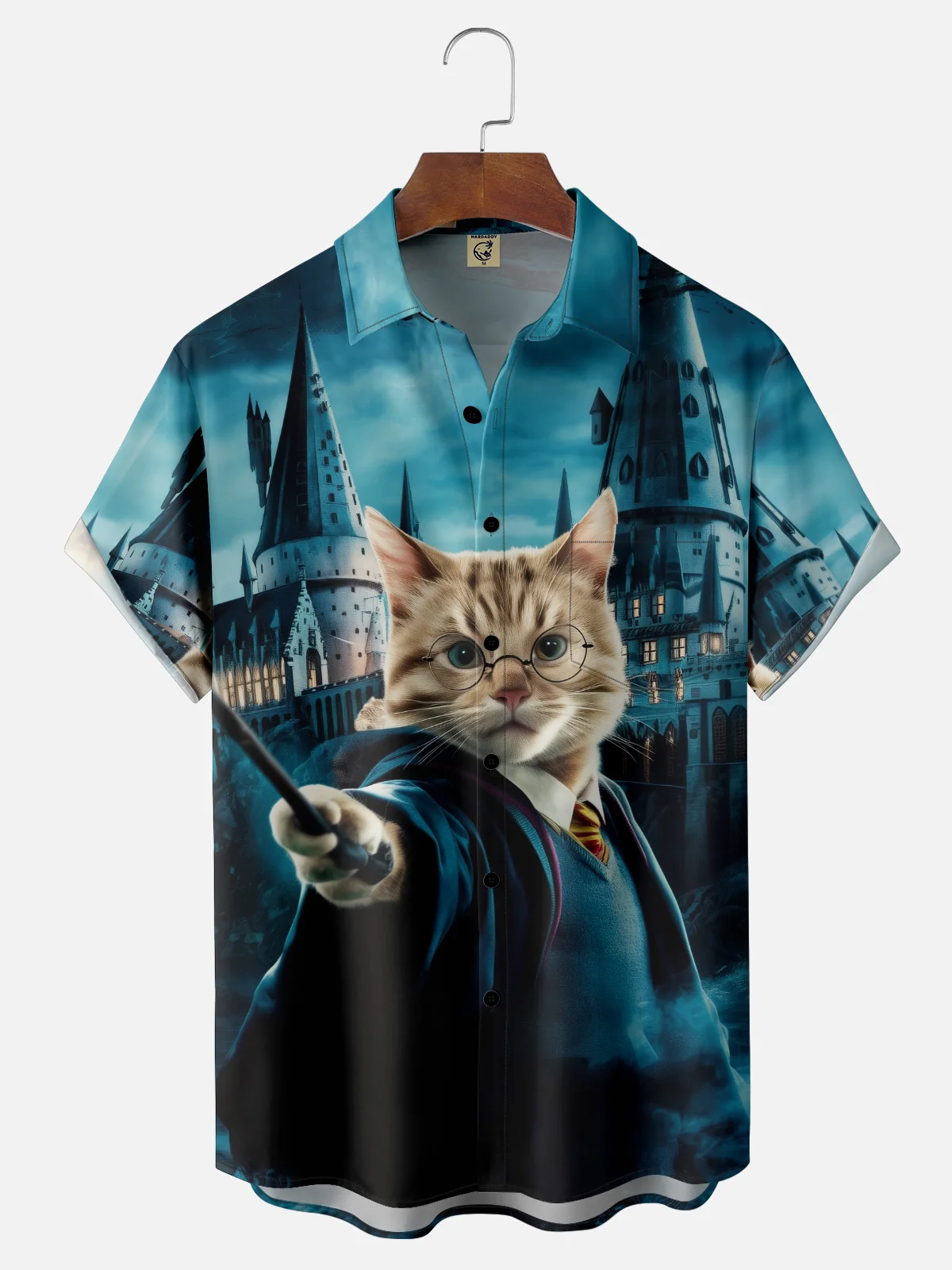 Moisture-wicking Cat Magic Castle Funny Chest Pocket Casual Shirt