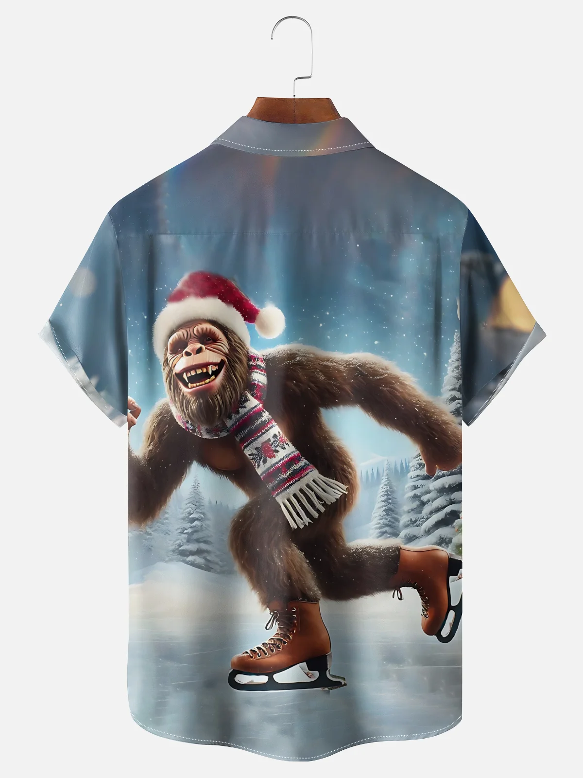 Moisture-wicking Christmas Bigfoot Ski Chest Pocket Casual Shirt