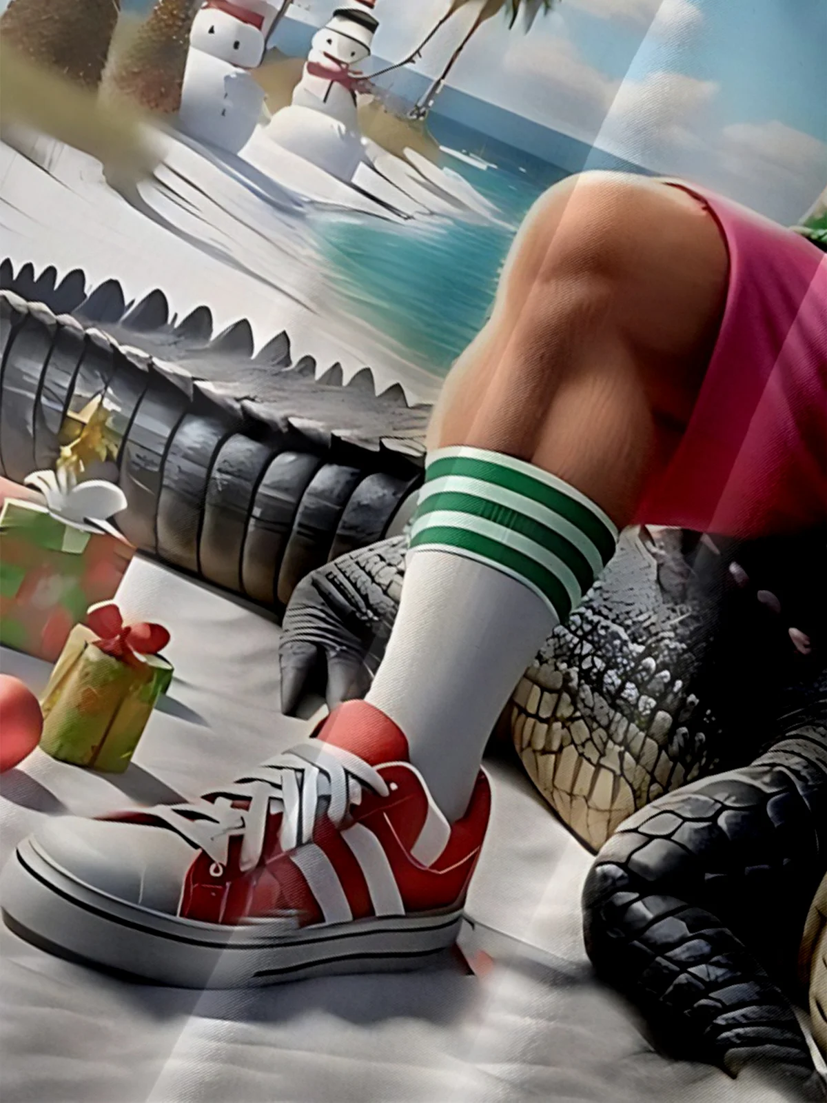 Moisture-wicking Christmas Santa Croc Beach Chest Pocket Casual Shirt