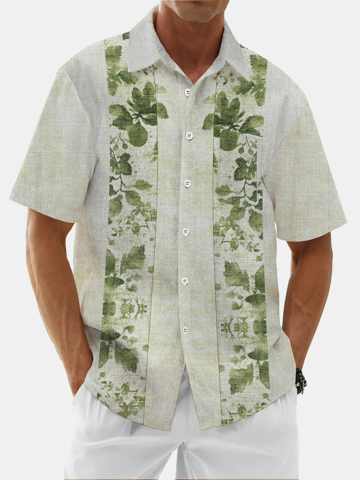 Moisture Wicking Botanical Stripe Chest Pocket Hawaiian Shirt