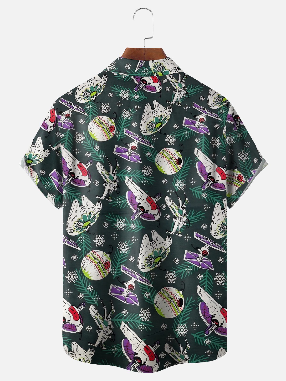 Moisture-Wicking Star Snowflake UFO Pocket Hawaiian Shirt