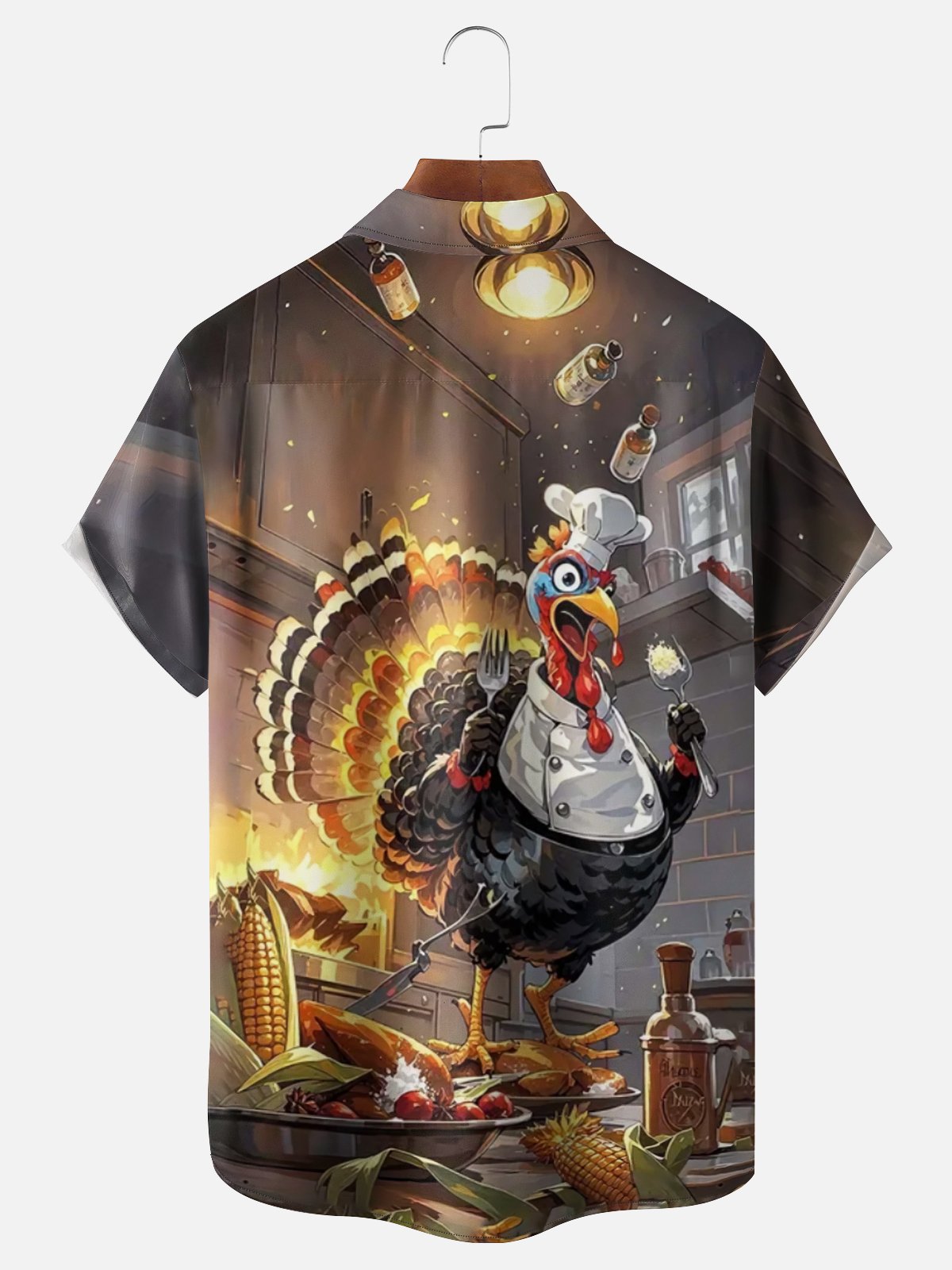 Moisture Wicking Thanksgiving Chef Turkey Breast Pocket Hawaiian Shirt