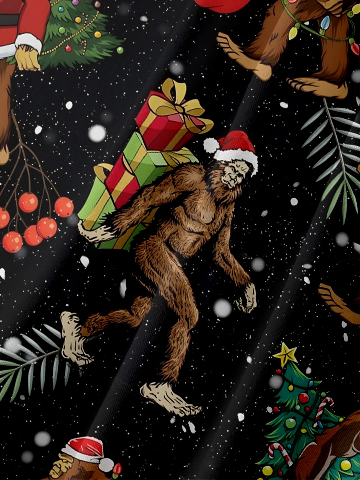 Moisture-wicking Christmas Bigfoot Christmas Tree Chest Pocket Casual Shirt