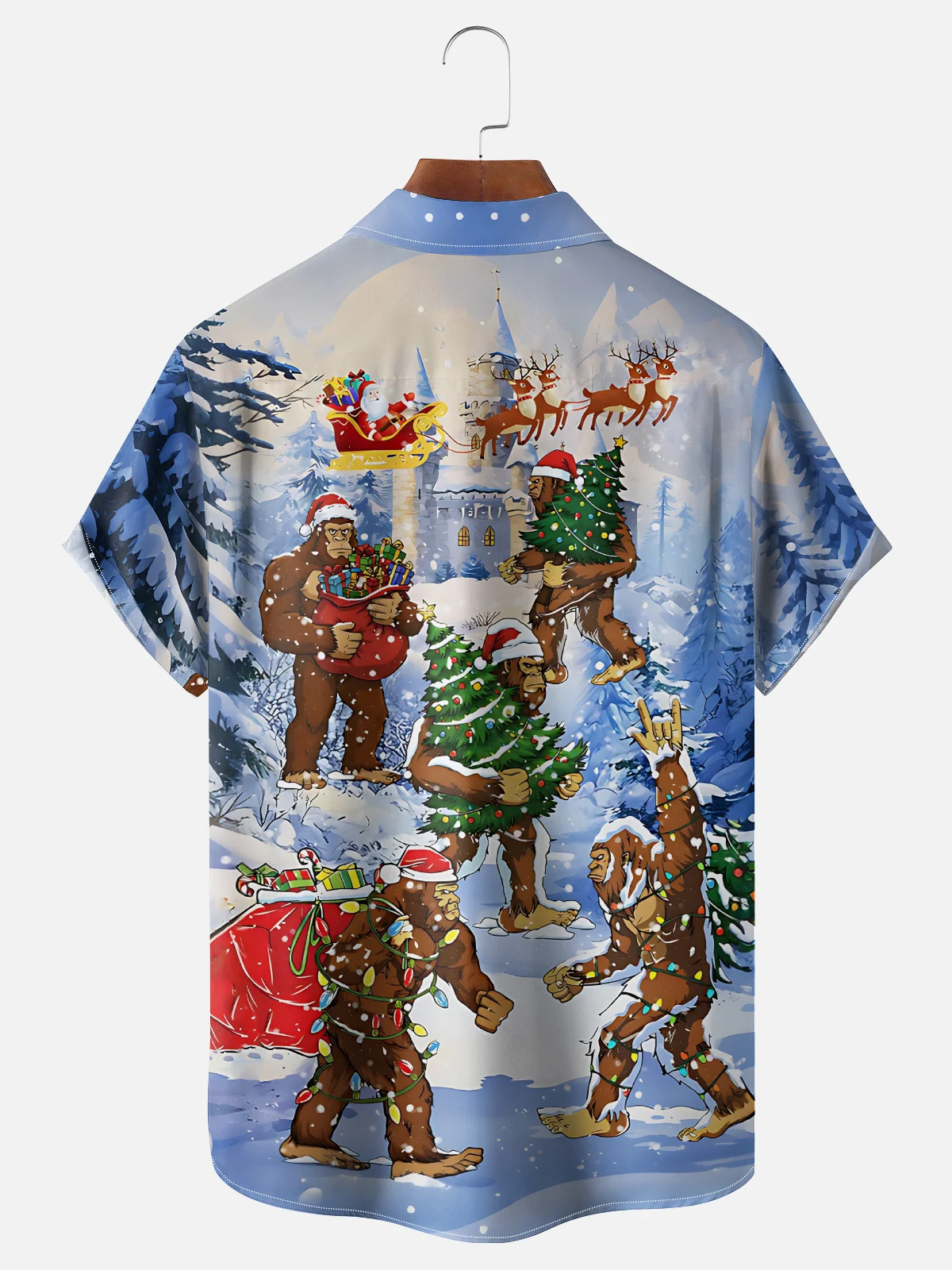 Moisture-Wicking Christmas Bigfoot Lights Santa Elk Chest Pocket Hawaiian Shirt