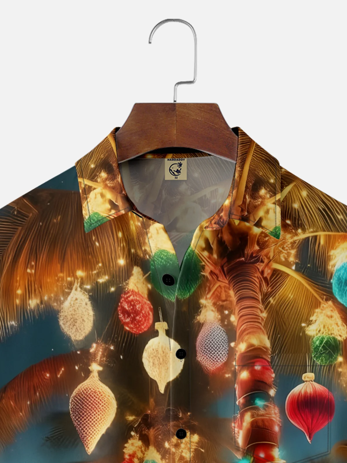 Moisture-wicking Christmas Coconut Tree Lighting Beach Chest Pocket Casual Shirt