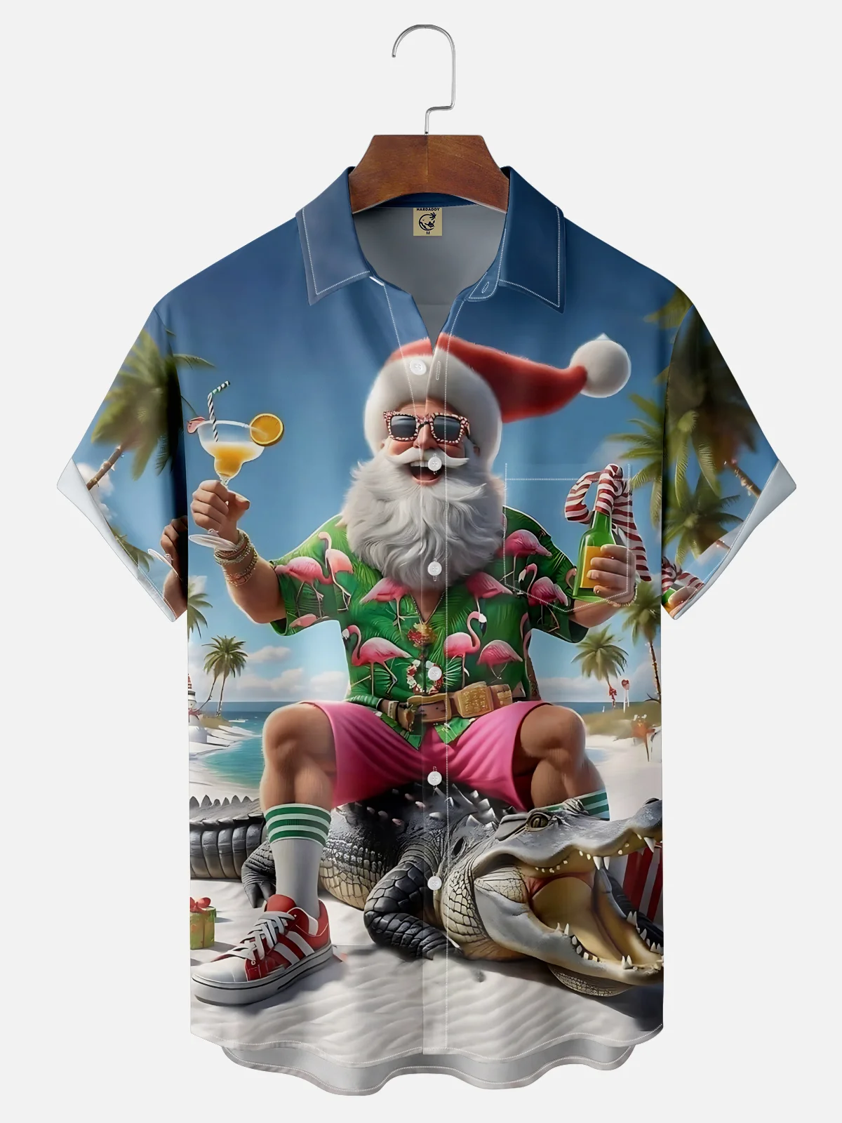 Moisture-wicking Christmas Santa Croc Beach Chest Pocket Casual Shirt