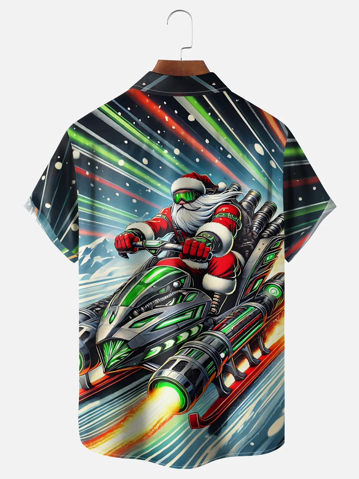 Moisture-wicking Christmas Santa Claus Snowmobile Chest Pocket Casual Shirt