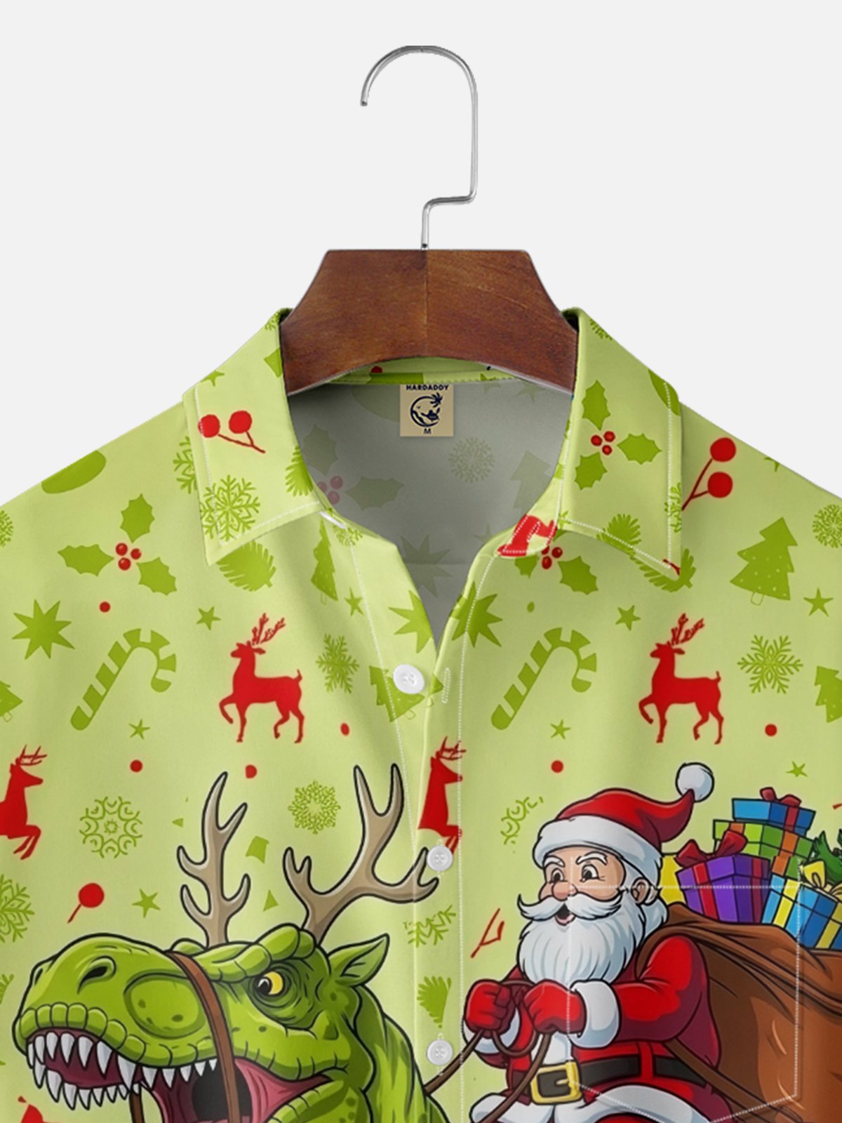 Moisture-wicking Christmas Santa Dinosaur Chest Pocket Casual Shirt