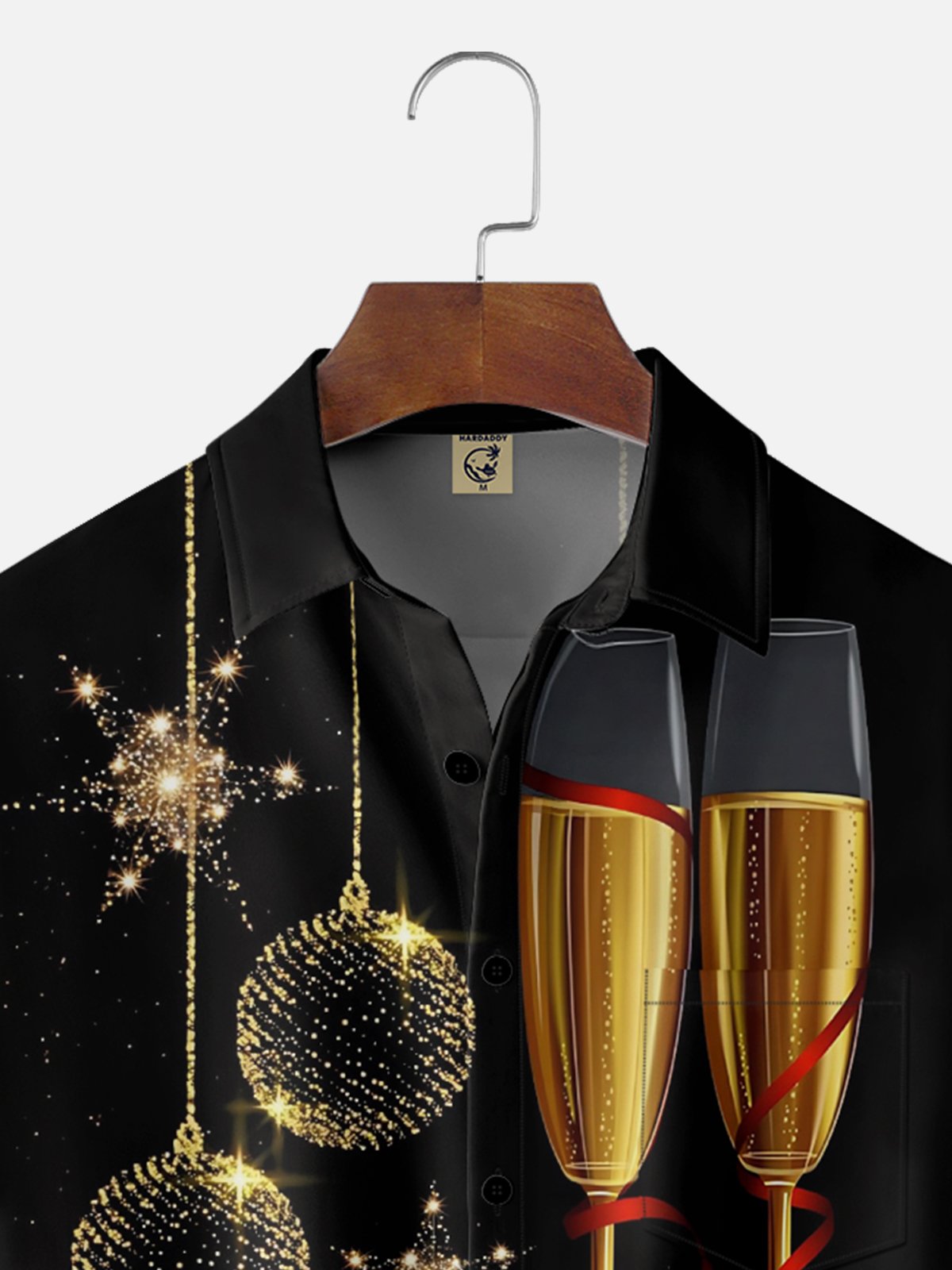 Moisture-wicking Happy New Year Champagne Art Chest Pocket Casual Shirt