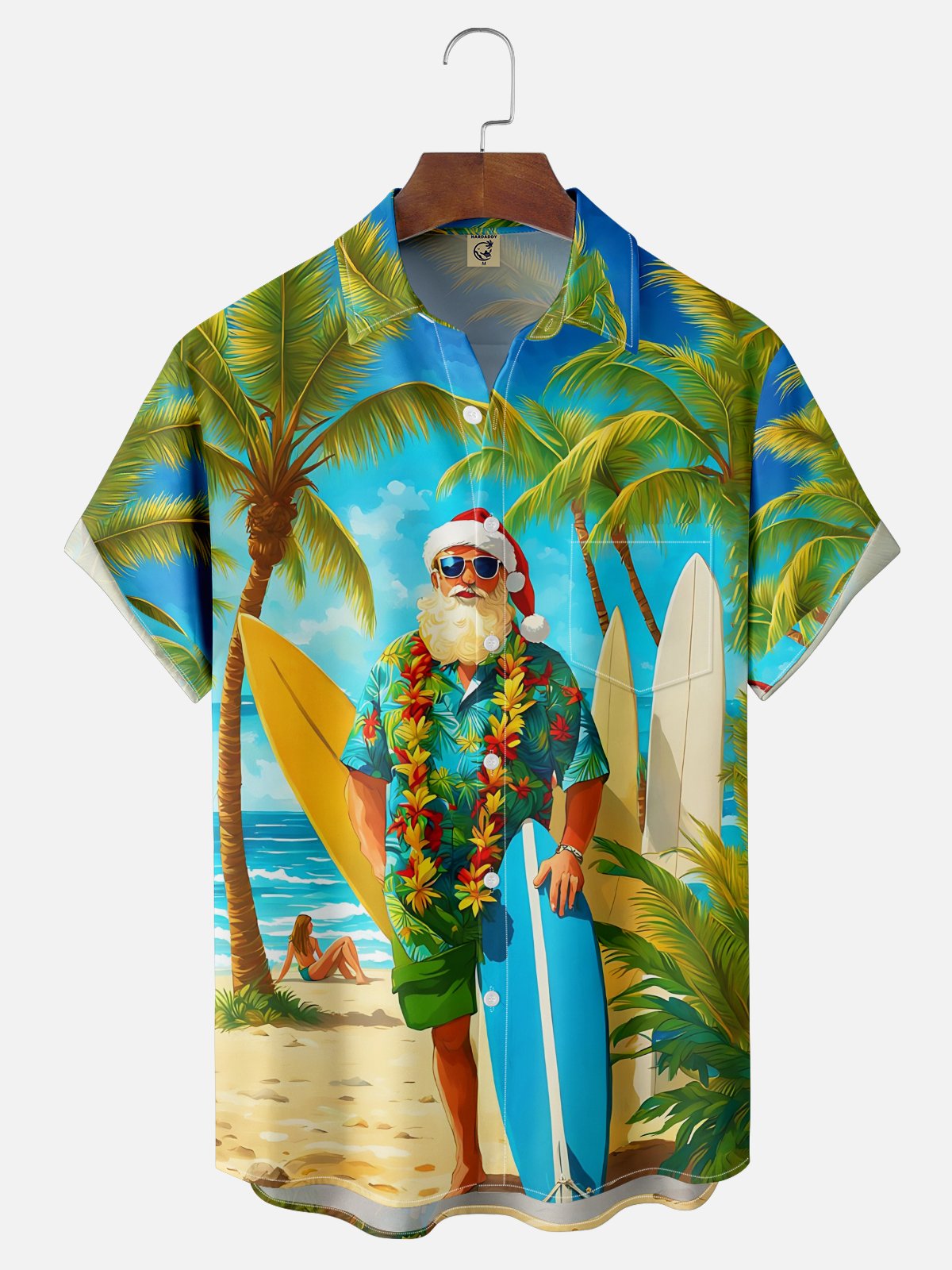 Moisture-wicking Christmas Santa Claus On Vacation Chest Pocket Holiday Shirt