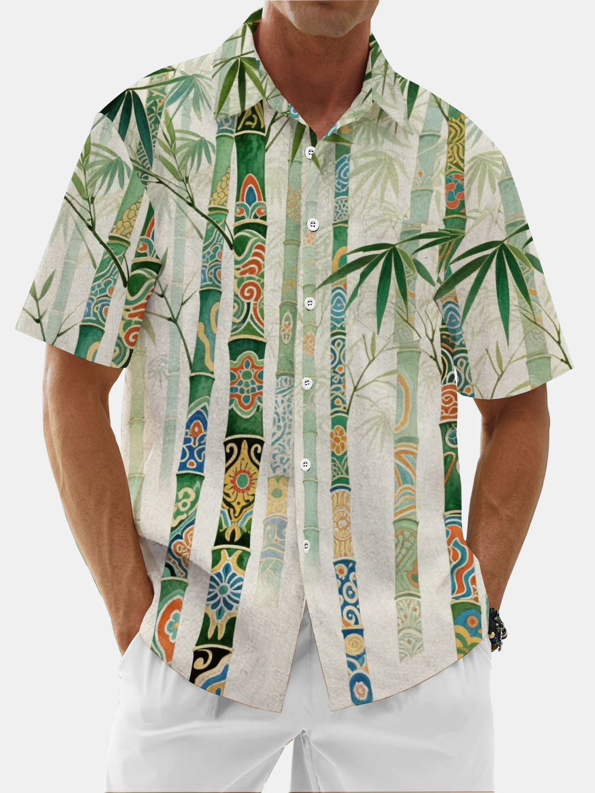 Moisture Wicking Botanical Bamboo Chest Pocket Hawaiian Shirt