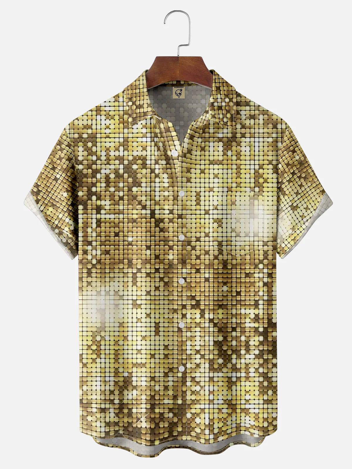 Moisture-wicking Party Gold Glitter Sequin Art Chest Pocket Casual Shirt