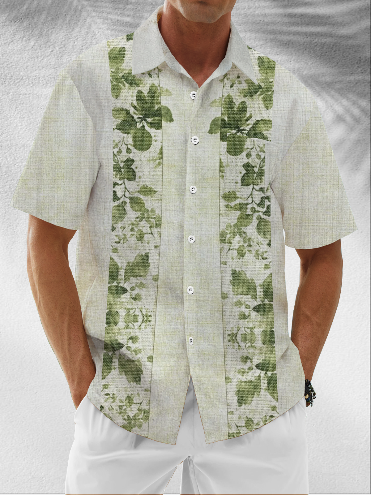 Moisture Wicking Botanical Stripe Chest Pocket Hawaiian Shirt