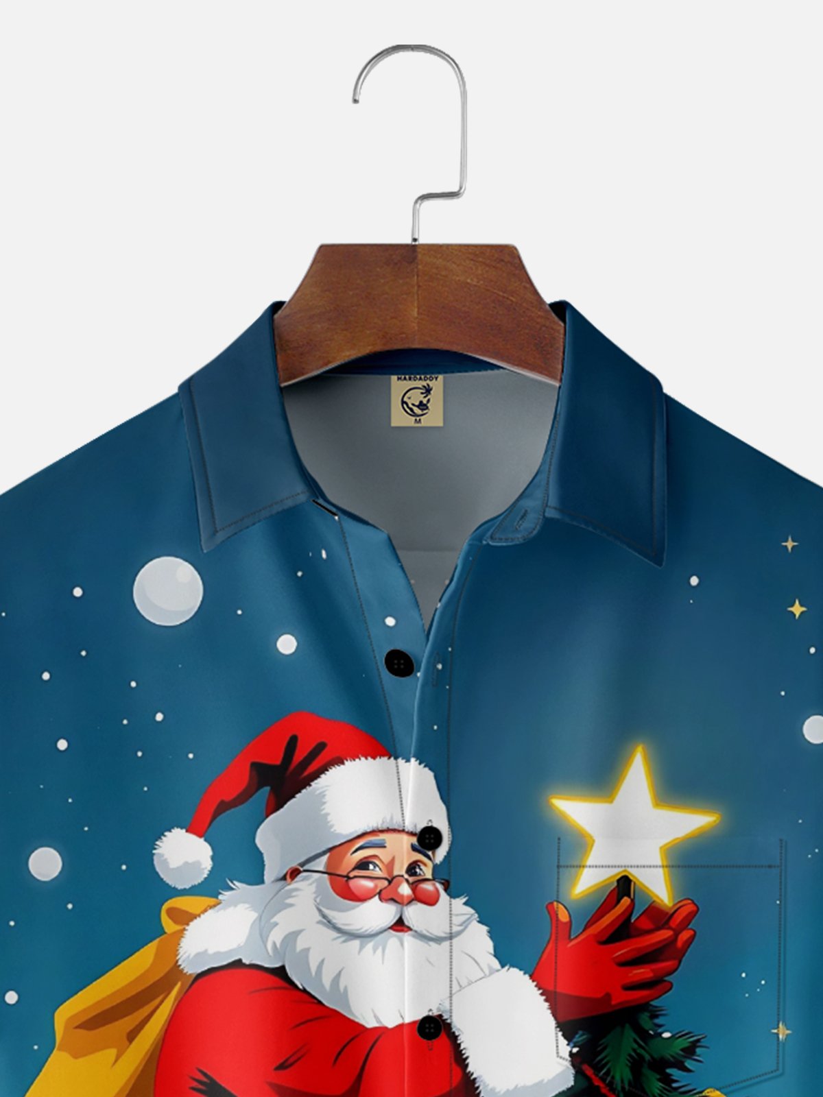 Moisture-wicking Christmas Santa Claus Chest Pocket Casual Shirt