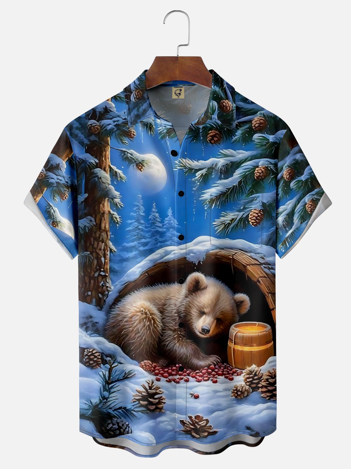 Moisture Wicking Hibernating Bear Chest Pocket Hawaiian Shirt