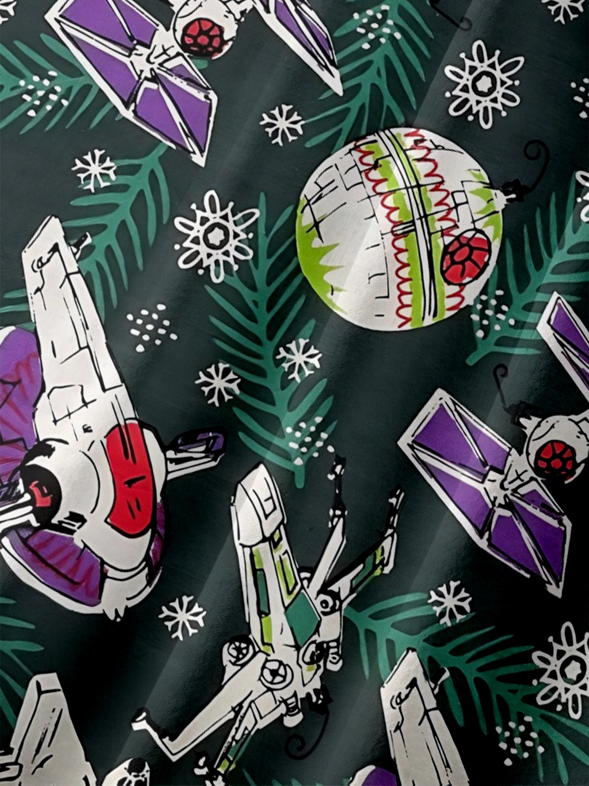 Moisture-Wicking Star Snowflake UFO Pocket Hawaiian Shirt