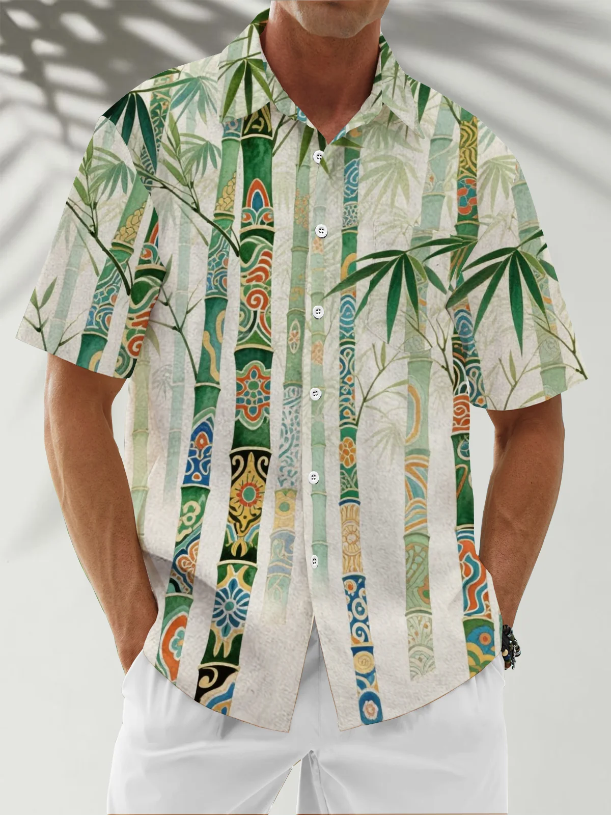 Moisture Wicking Botanical Bamboo Chest Pocket Hawaiian Shirt