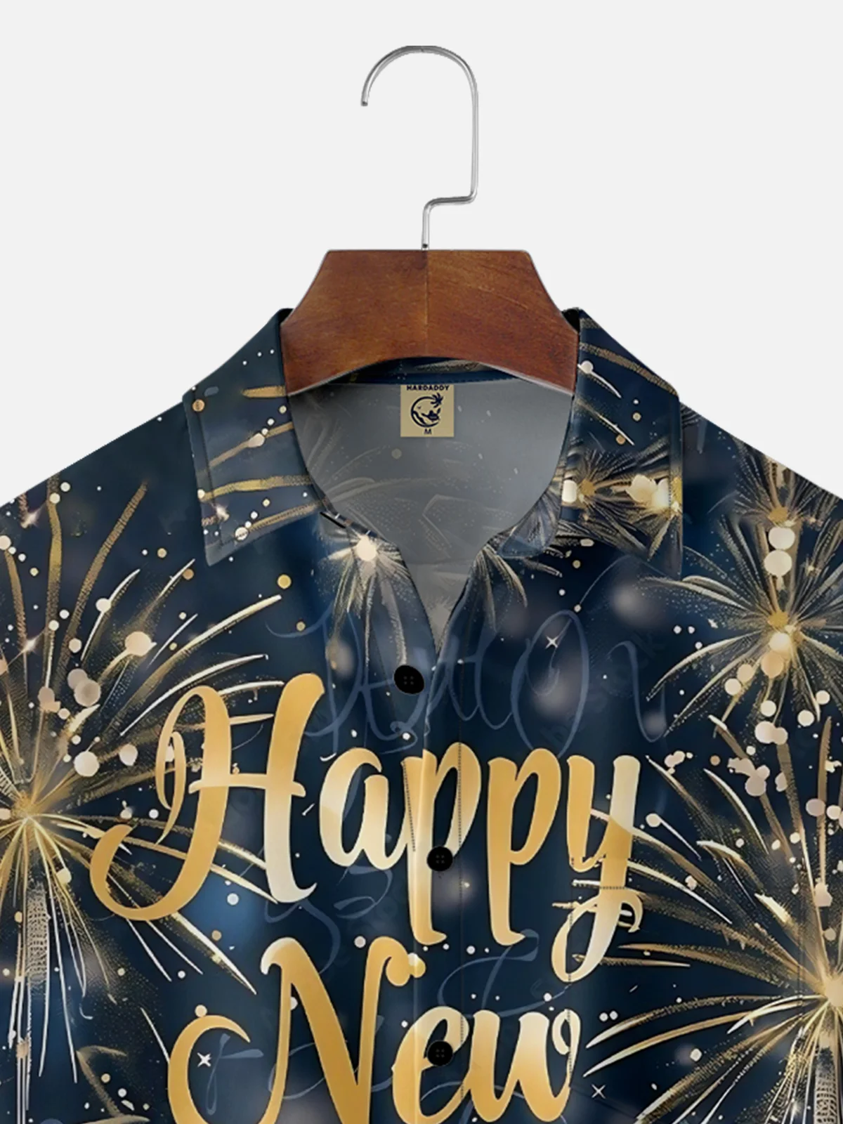 Moisture-wicking Happy New Year Fireworks Art Chest Pocket Casual Shirt