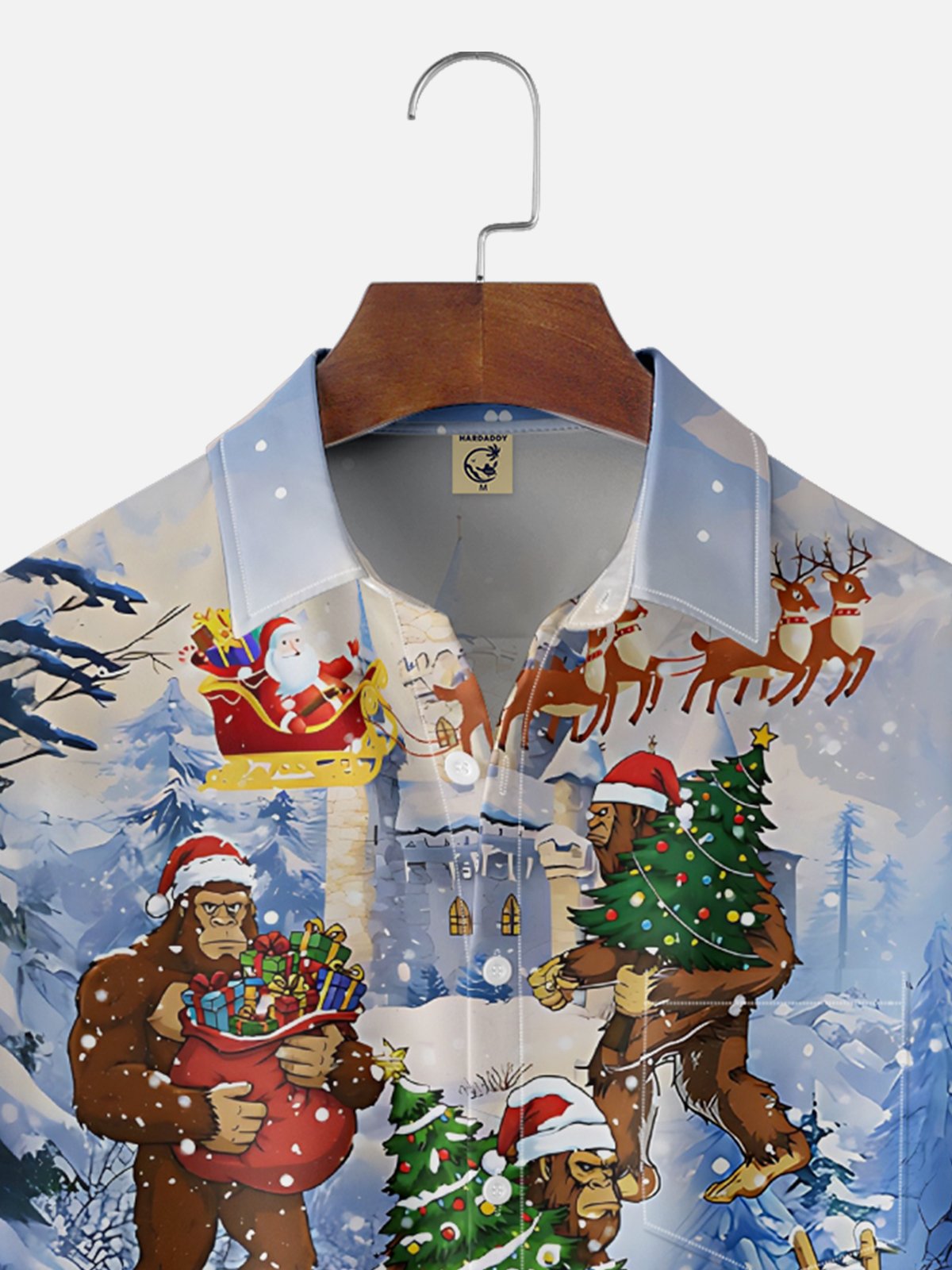 Moisture-Wicking Christmas Bigfoot Lights Santa Elk Chest Pocket Hawaiian Shirt