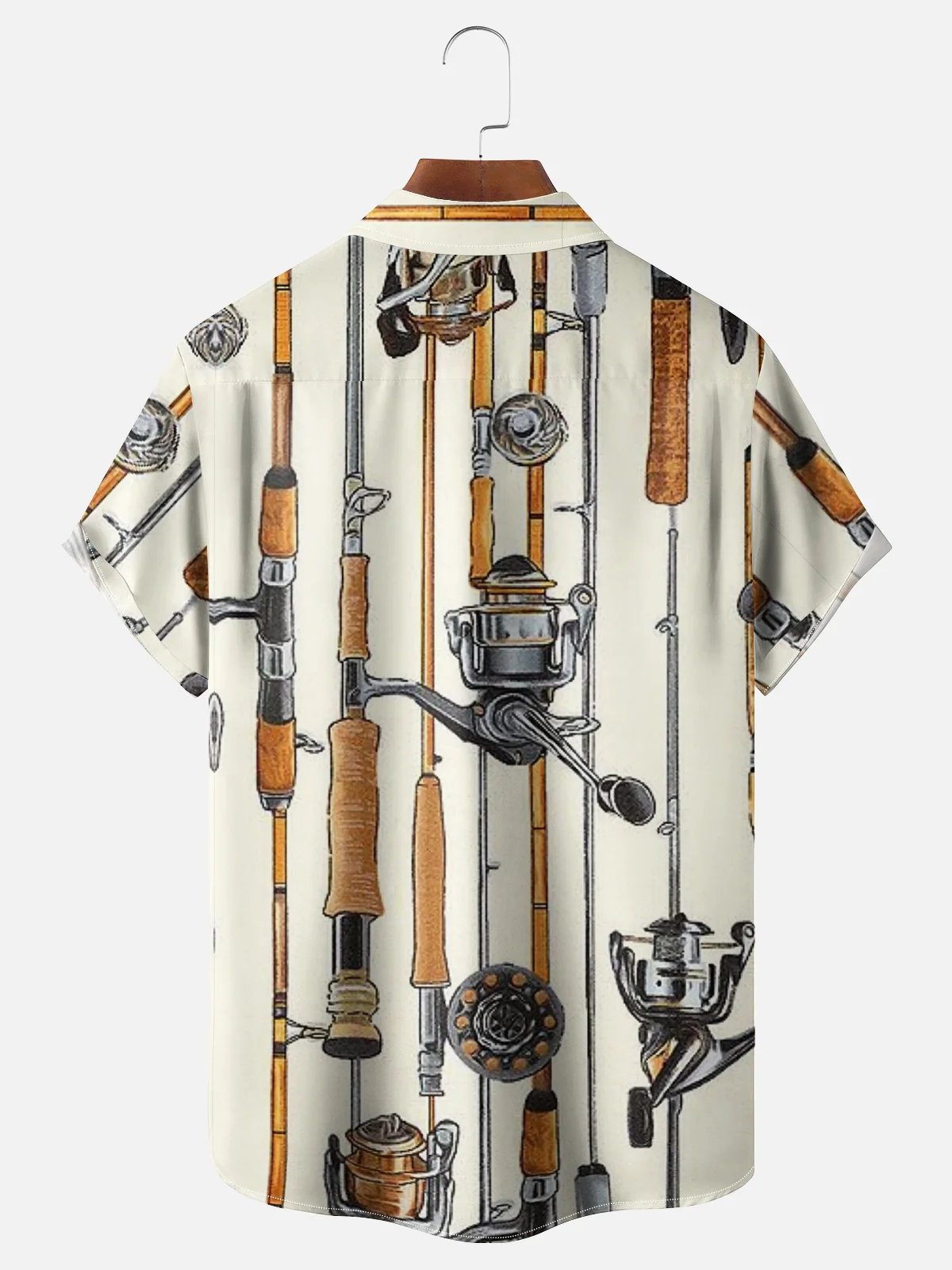 Moisture-wicking Fun Flat Fishing Rod Chest Pocket Casual Shirt