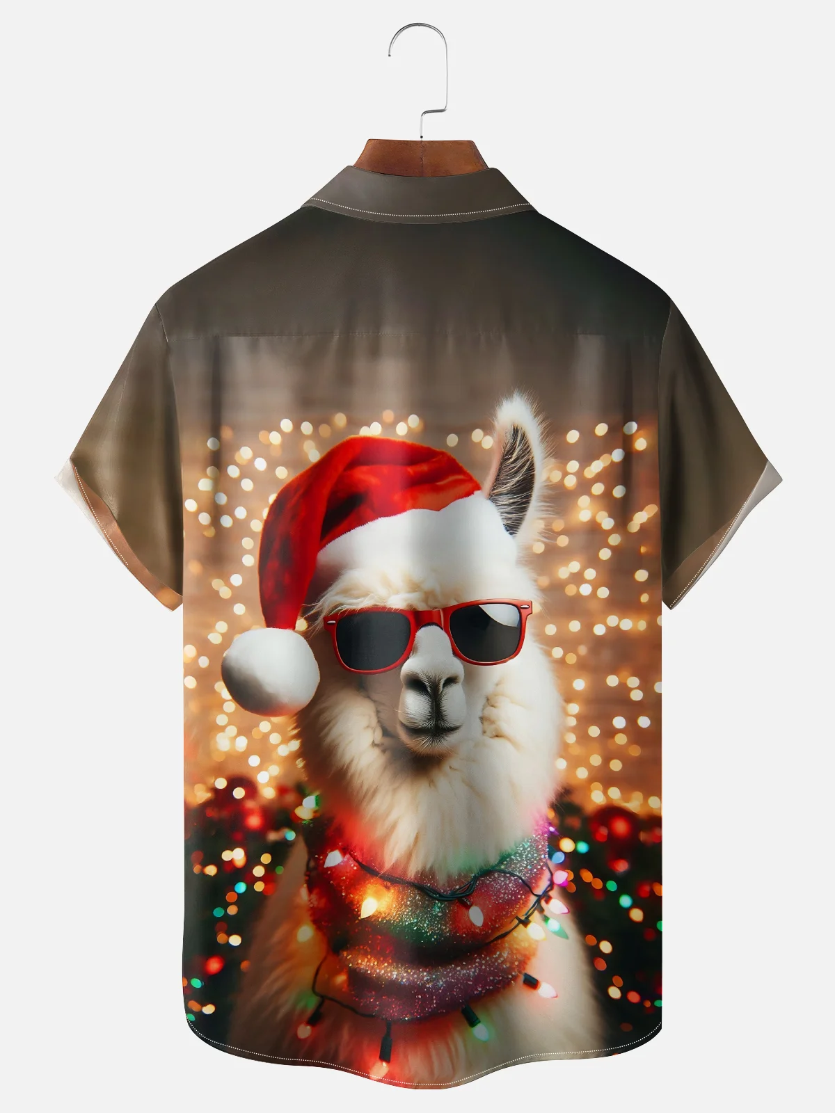 Moisture-wicking Christmas Santa Claus Alpaca Chest Pocket Casual Shirt