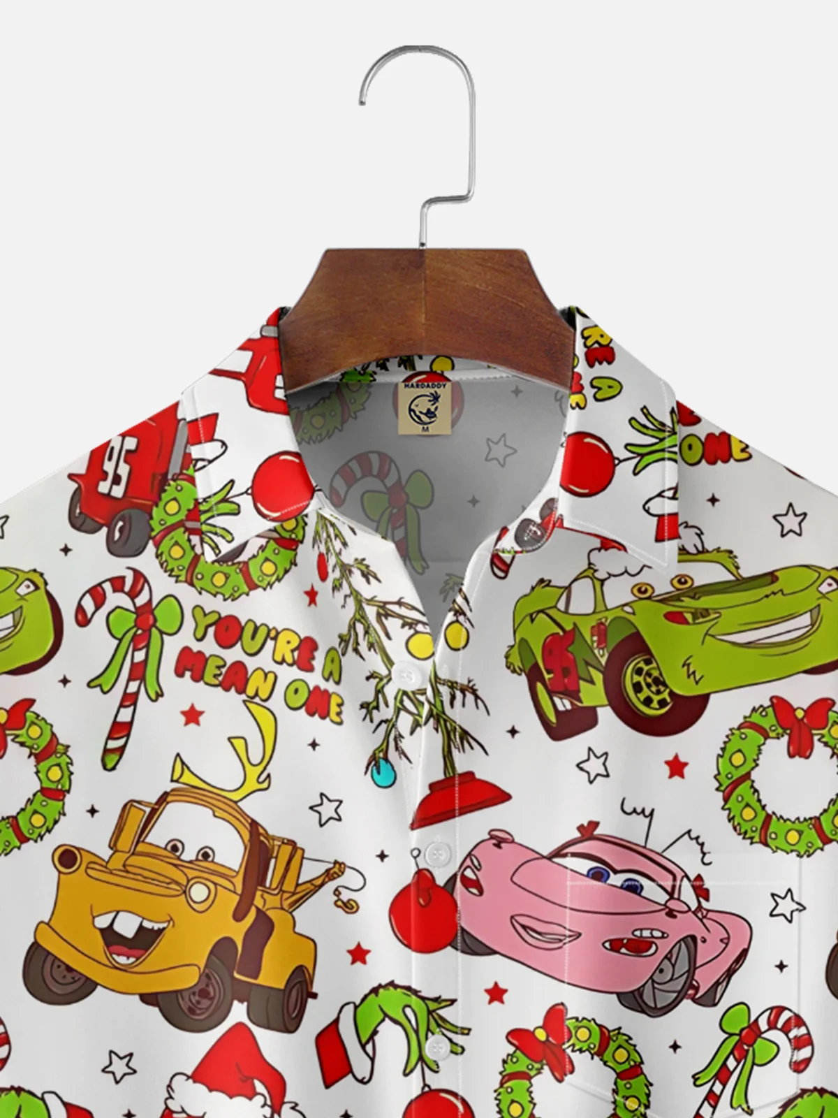 Moisture-Wicking Christmas Cars Christmas Tree Candy Cane Chest Pocket Hawaiian Shirt