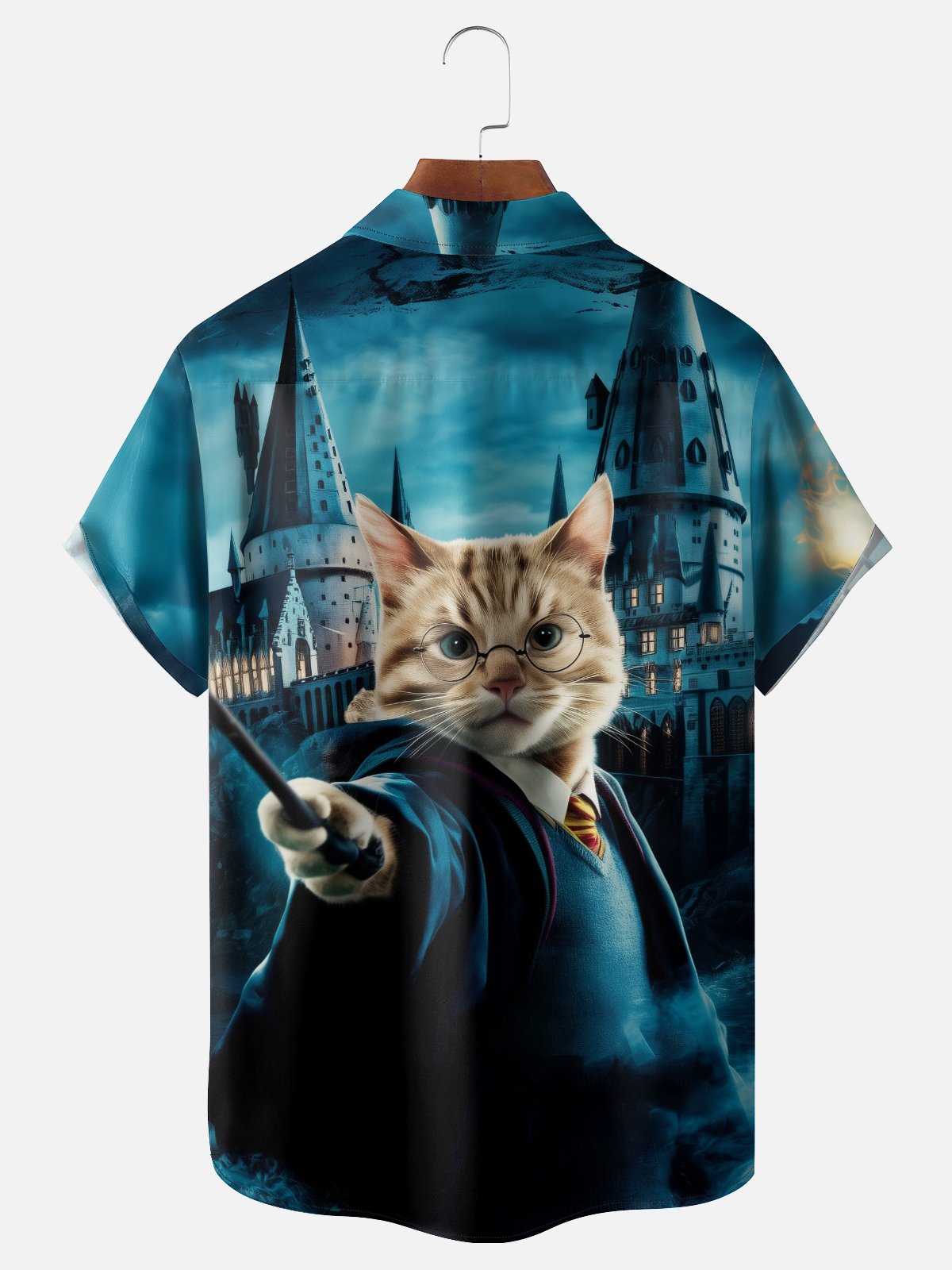 Moisture-wicking Cat Magic Castle Funny Chest Pocket Casual Shirt