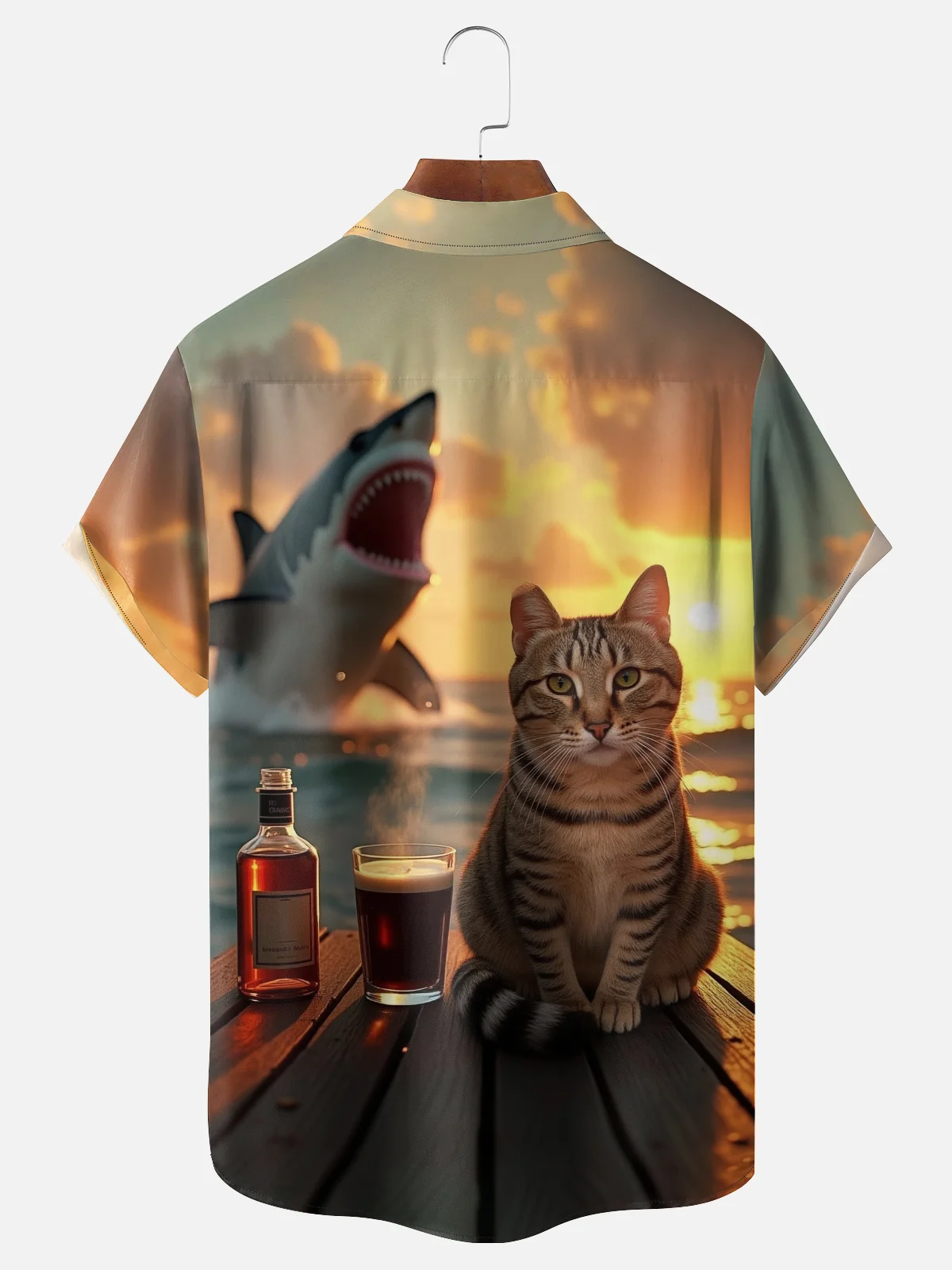 Moisture-wicking Cat Shark Funny Chest Pocket Casual Shirt
