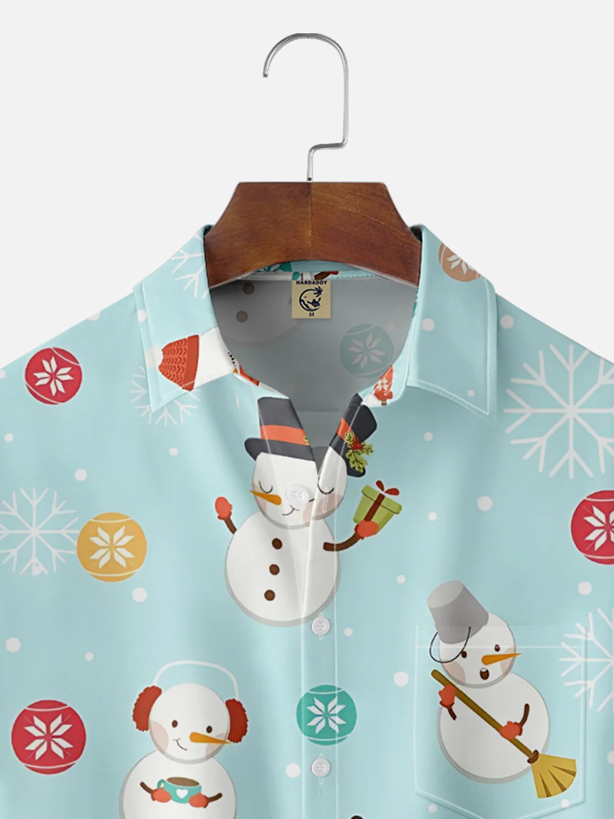 Moisture-Wicking Christmas Snowman Snowflake Chest Pocket Hawaiian Shirt
