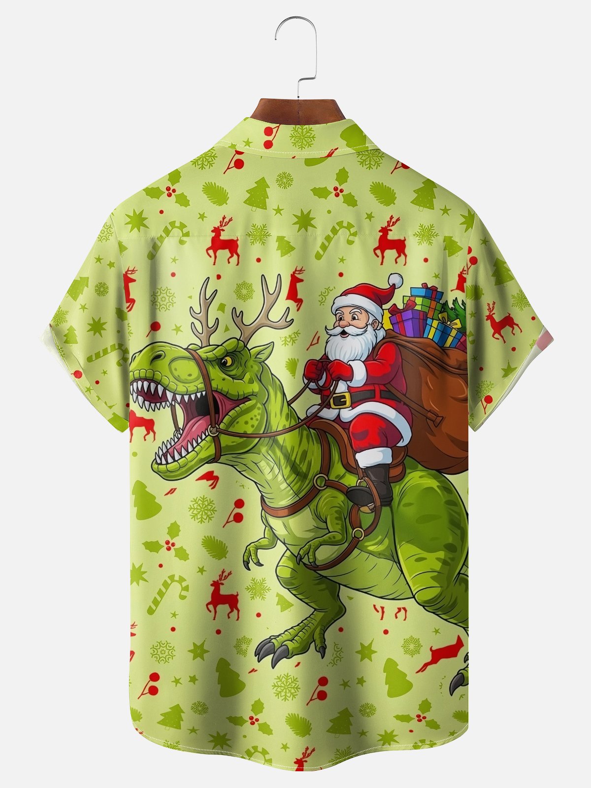 Moisture-wicking Christmas Santa Dinosaur Chest Pocket Casual Shirt
