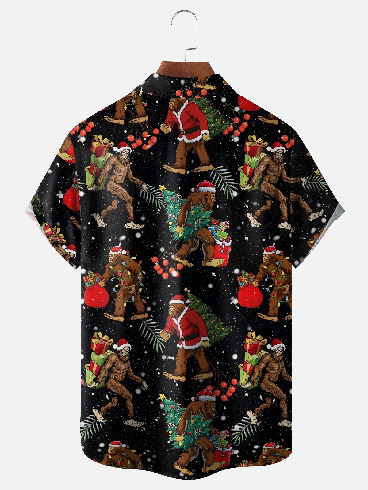 Moisture-wicking Christmas Bigfoot Christmas Tree Chest Pocket Casual Shirt