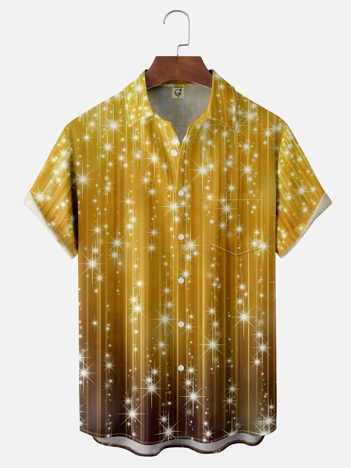 Moisture-wicking Party Gold Glitter Art Fun Chest Pocket Casual Shirt