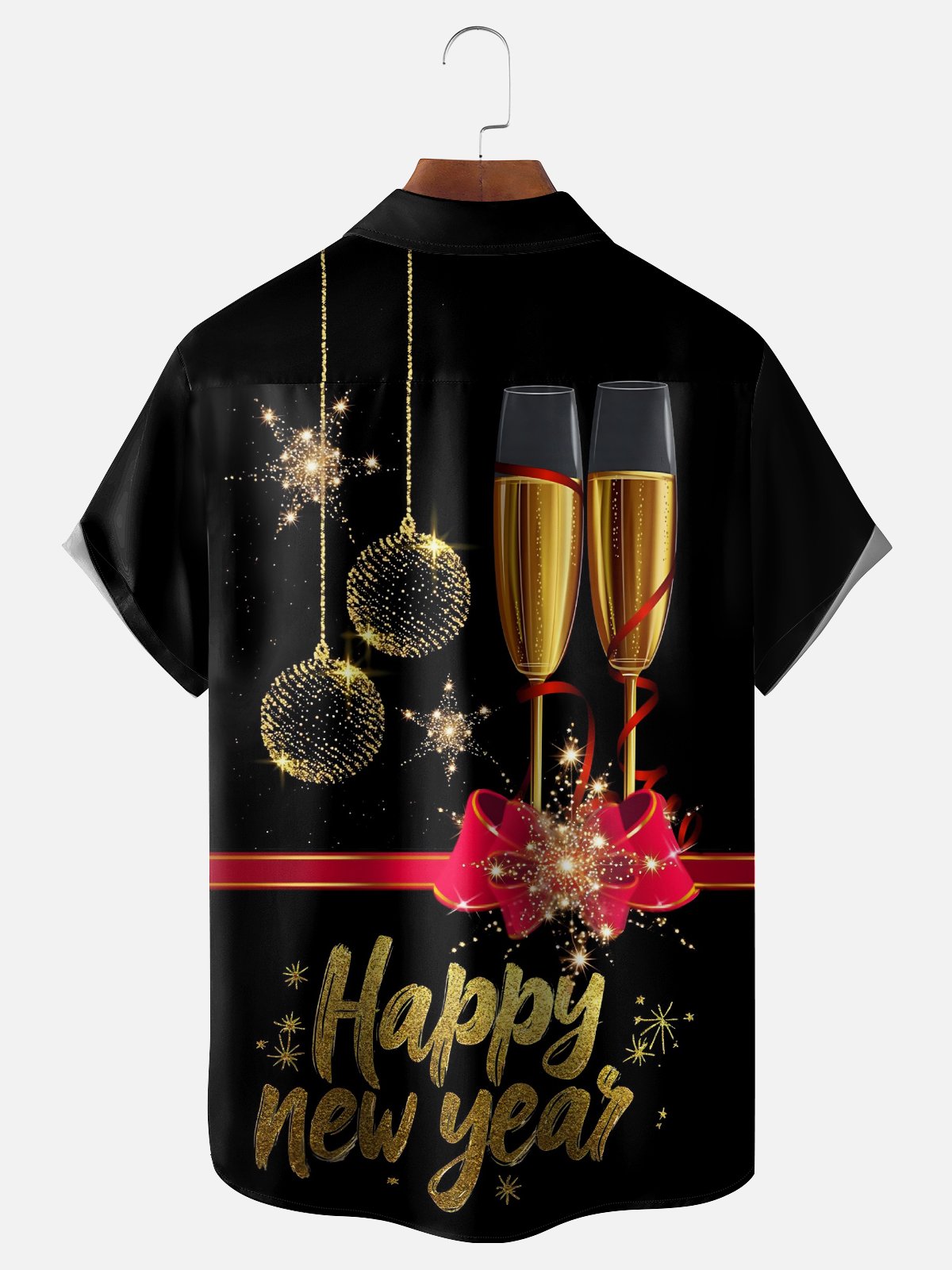 Moisture-wicking Happy New Year Champagne Art Chest Pocket Casual Shirt