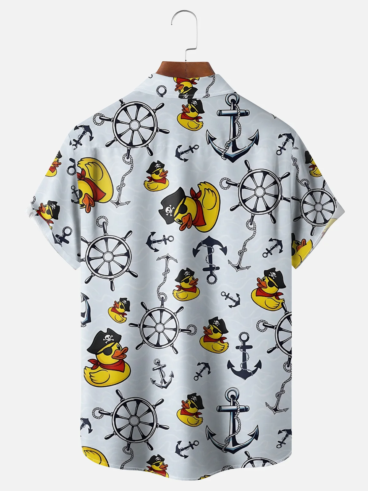 Moisture-Wicking Rubber Duck Pirate Anchor Chest Pocket Hawaiian Shirt