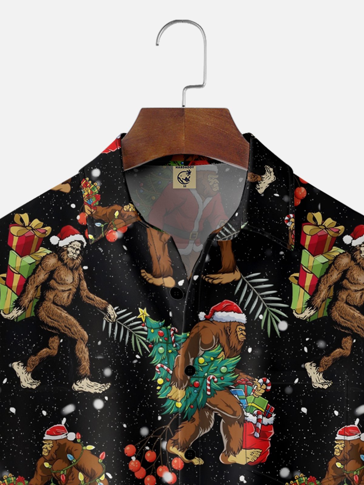 Moisture-wicking Christmas Bigfoot Christmas Tree Chest Pocket Casual Shirt