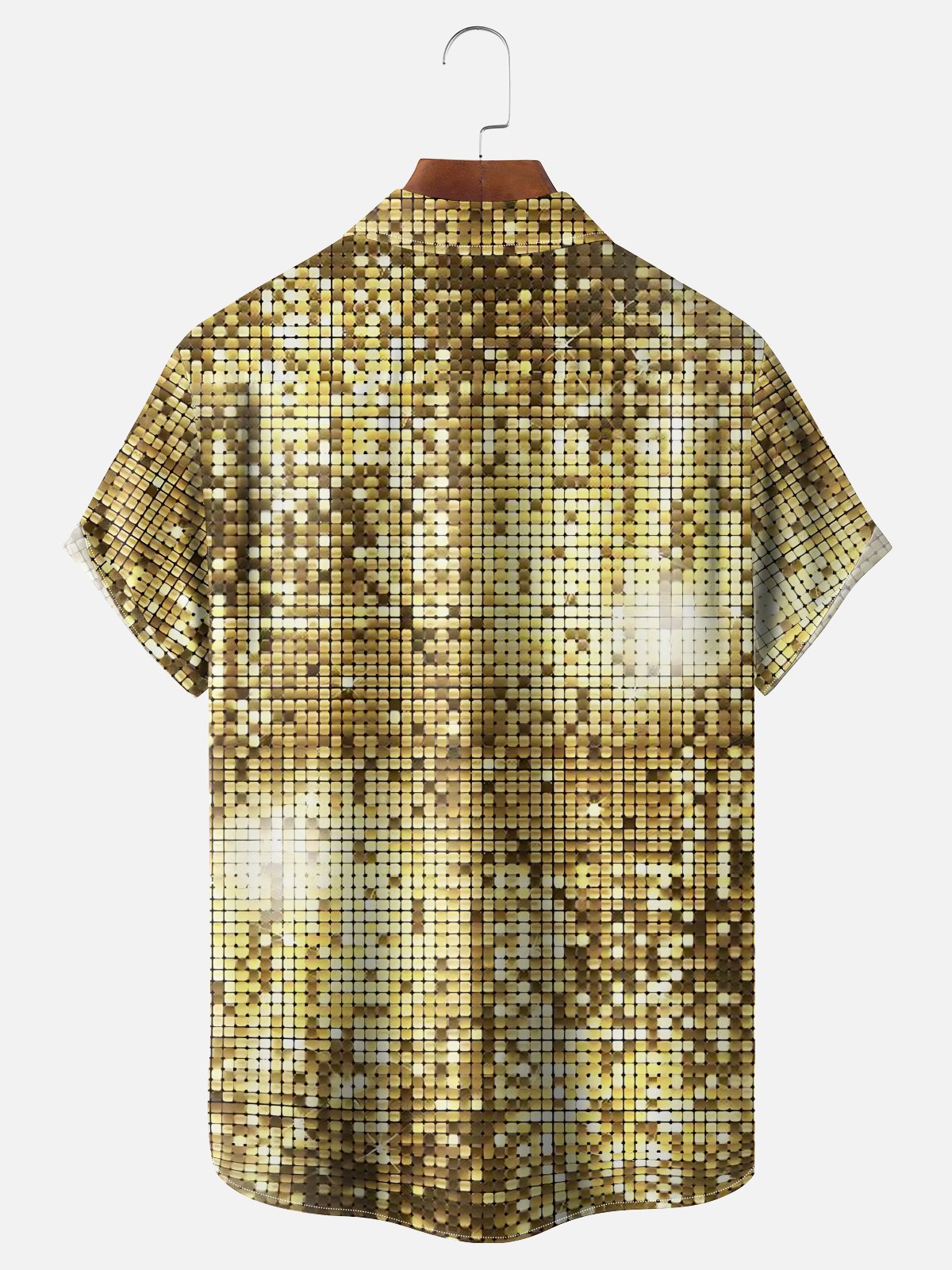 Moisture-wicking Party Gold Glitter Sequin Art Chest Pocket Casual Shirt