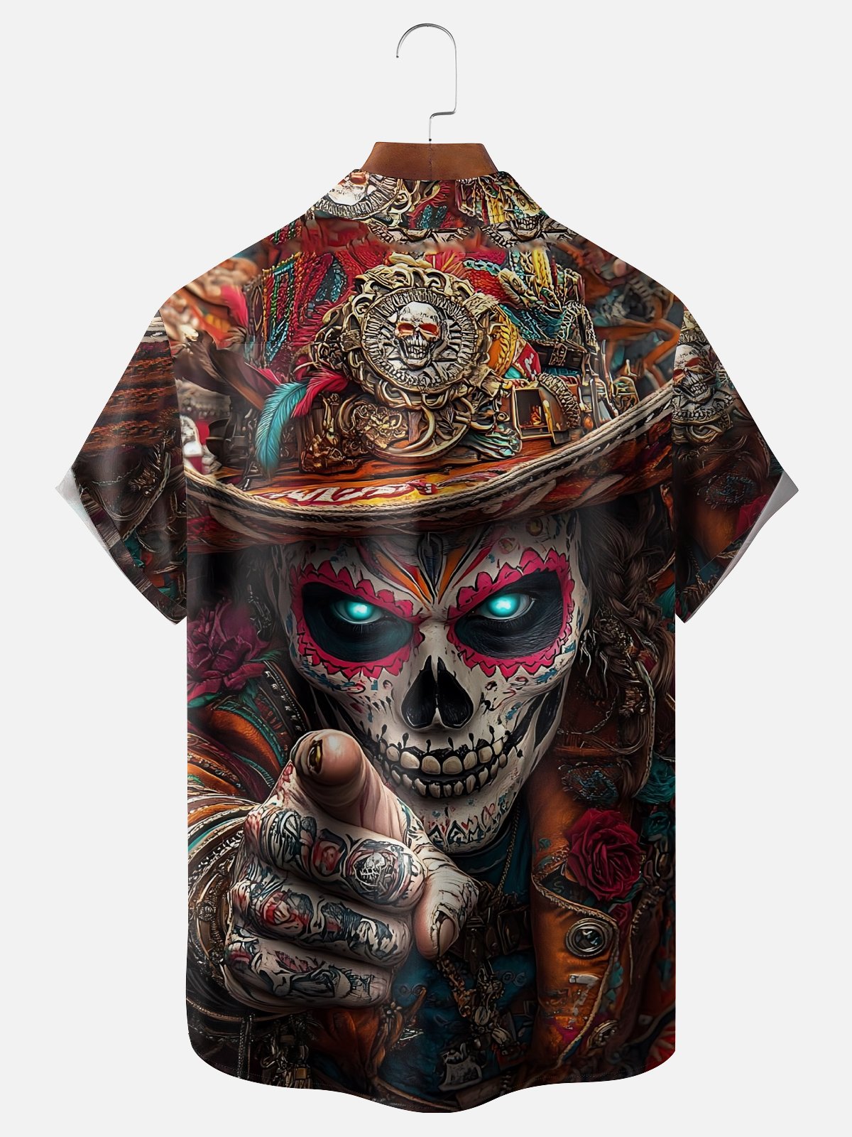 Moisture-wicking Artistic Skull Day of the Dead Chest Pocket Casual Shirt