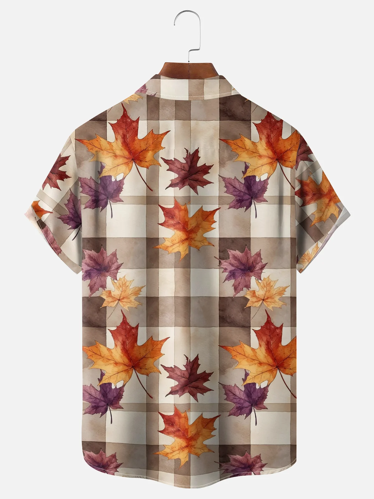 Moisture Wicking Thanksgiving Plaid Maple Leaf Chest Pocket Hawaiian Shirt