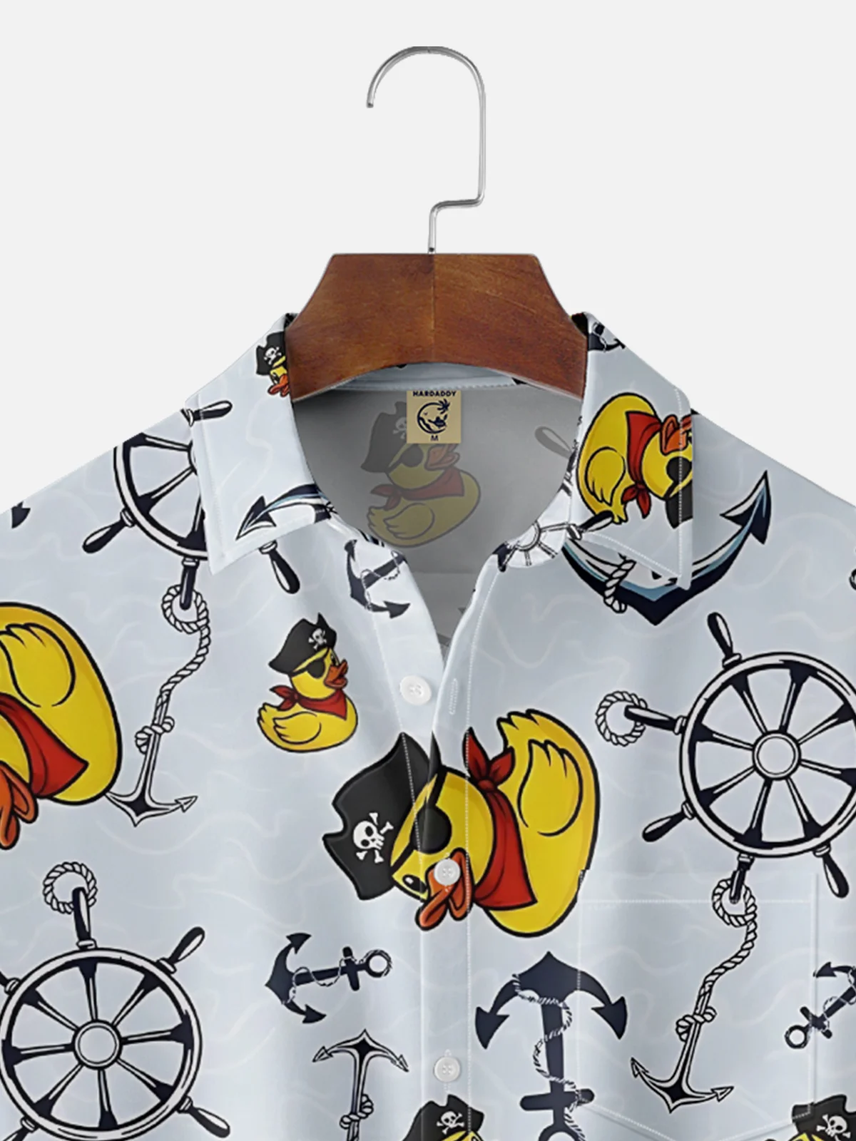 Moisture-Wicking Rubber Duck Pirate Anchor Chest Pocket Hawaiian Shirt