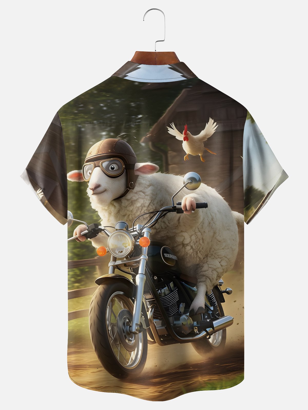 Moisture-wicking Sheep Chicken Motorcycle Funny Chest Pocket Casual Shirt