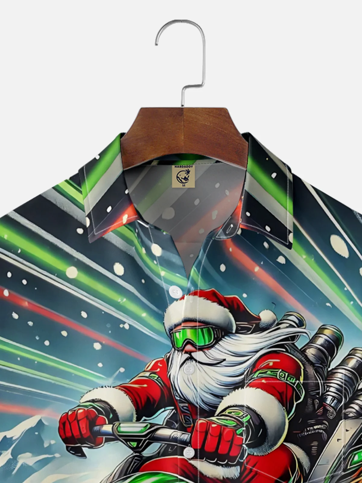Moisture-wicking Christmas Santa Claus Snowmobile Chest Pocket Casual Shirt