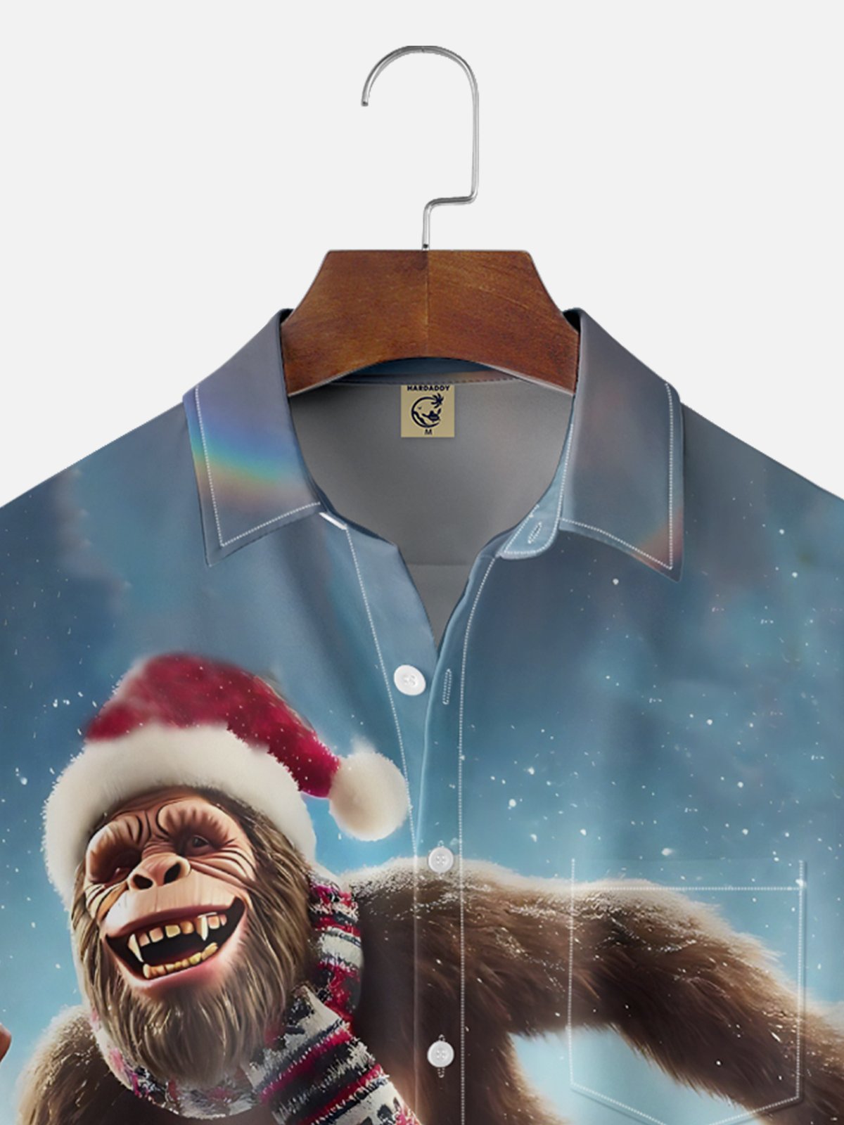 Moisture-wicking Christmas Bigfoot Ski Chest Pocket Casual Shirt