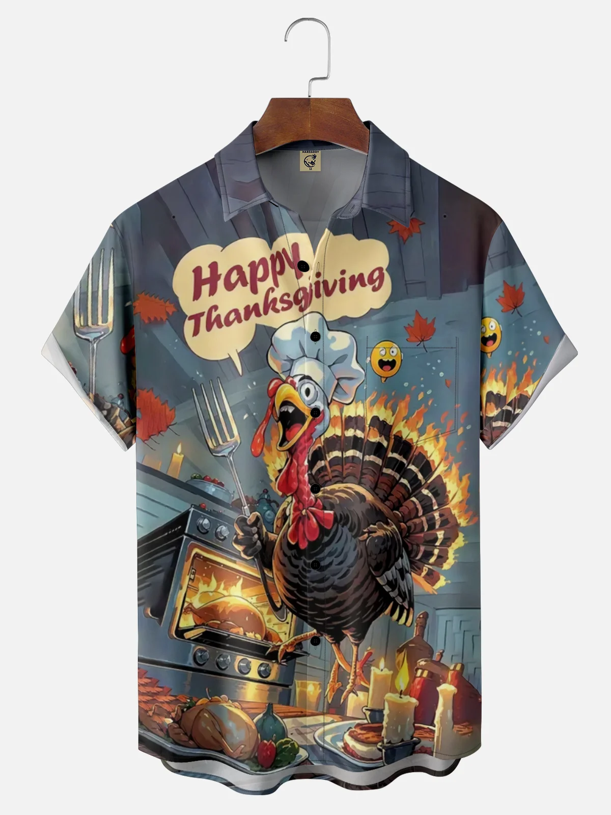 Moisture Wicking Thanksgiving Chef Turkey Breast Pocket Hawaiian Shirt