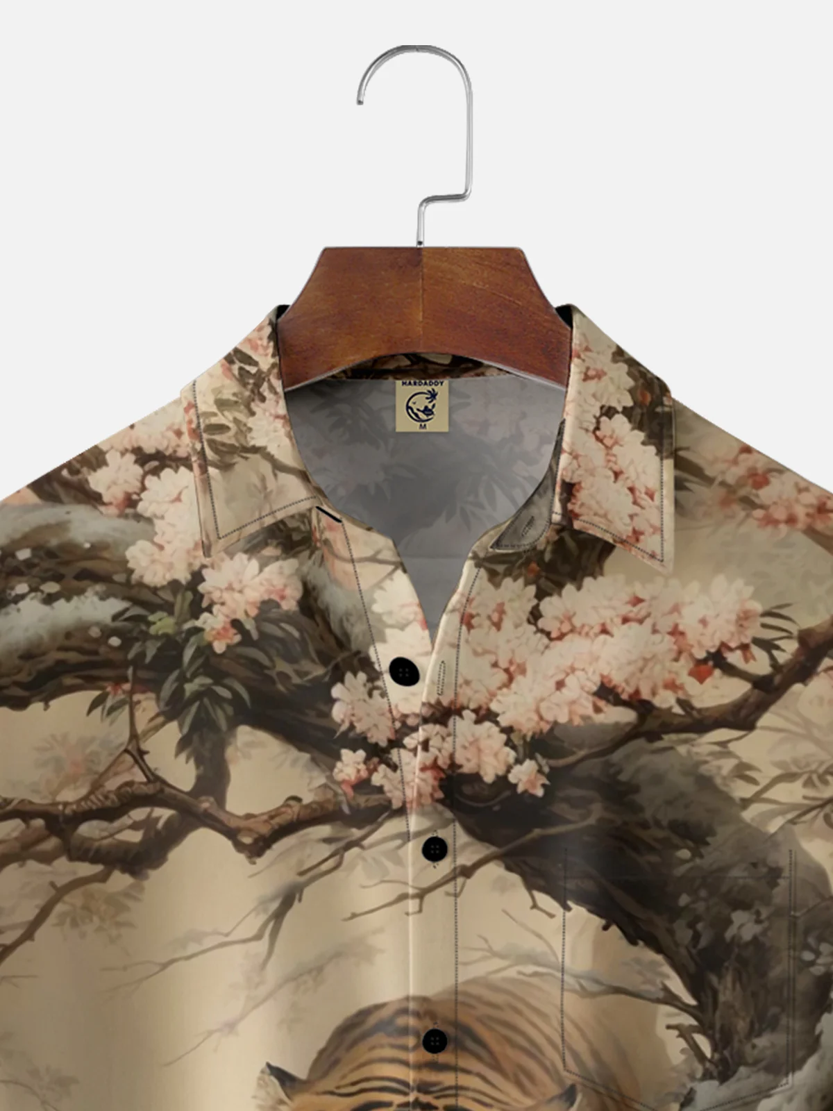 Moisture-wicking Japanese Art Sakura Tiger Chest Pocket Casual Shirt